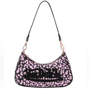 NWT Von Dutch Pink Cheetah Shoulder Bag w/Puffed Lettering and Charms